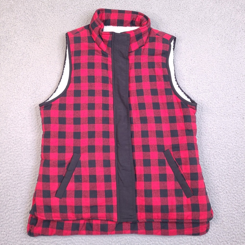 Cambridge Dry Goods Red Black Buffalo Plaid Sherpa Lined Quilted Vest Medium